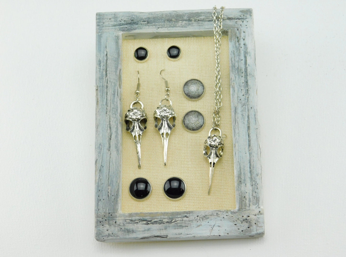 Geschenkset "Vogelschädel" in Schwarz Silber Gothic