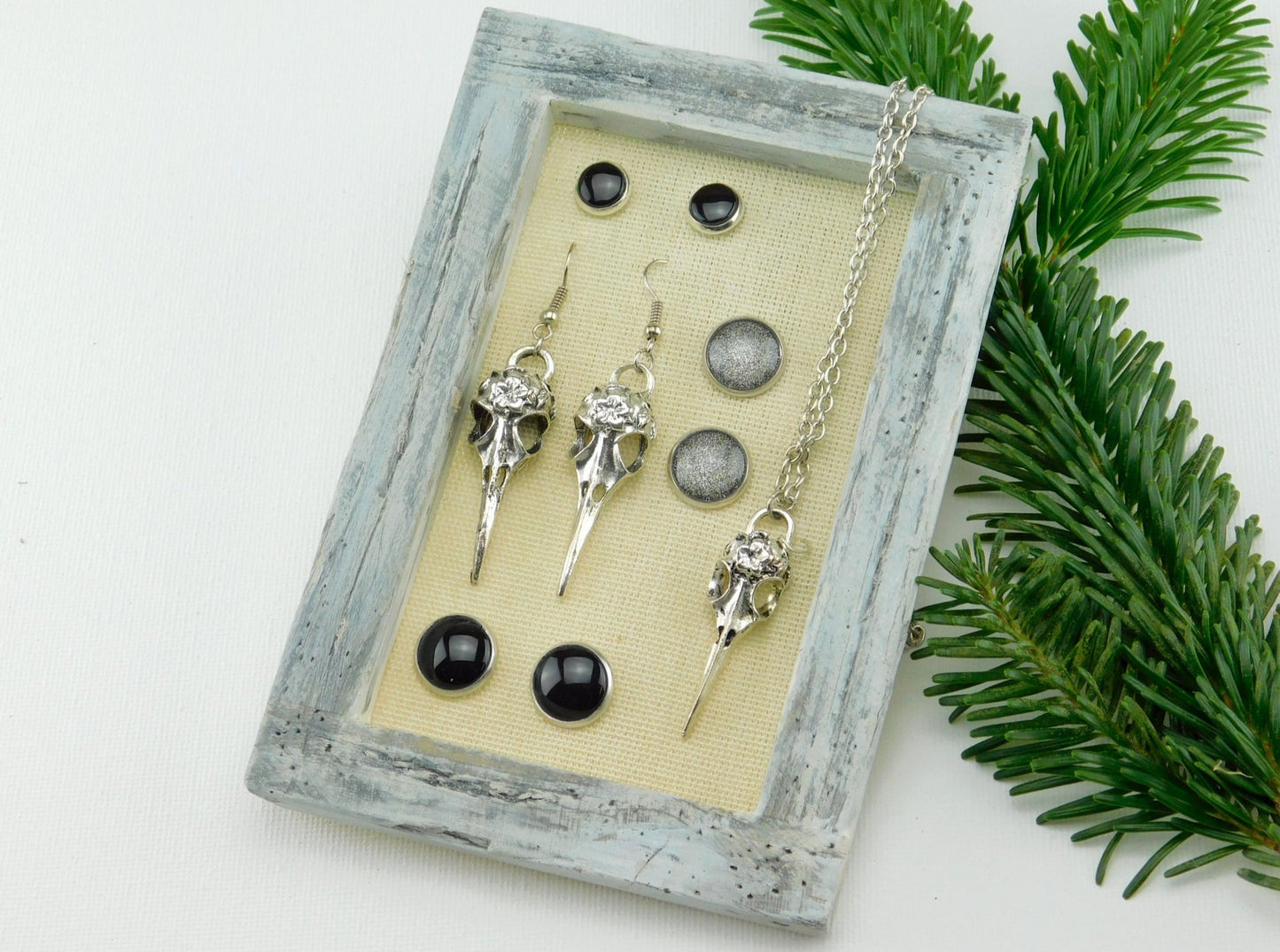 Geschenkset "Vogelschädel" in Schwarz Silber Gothic