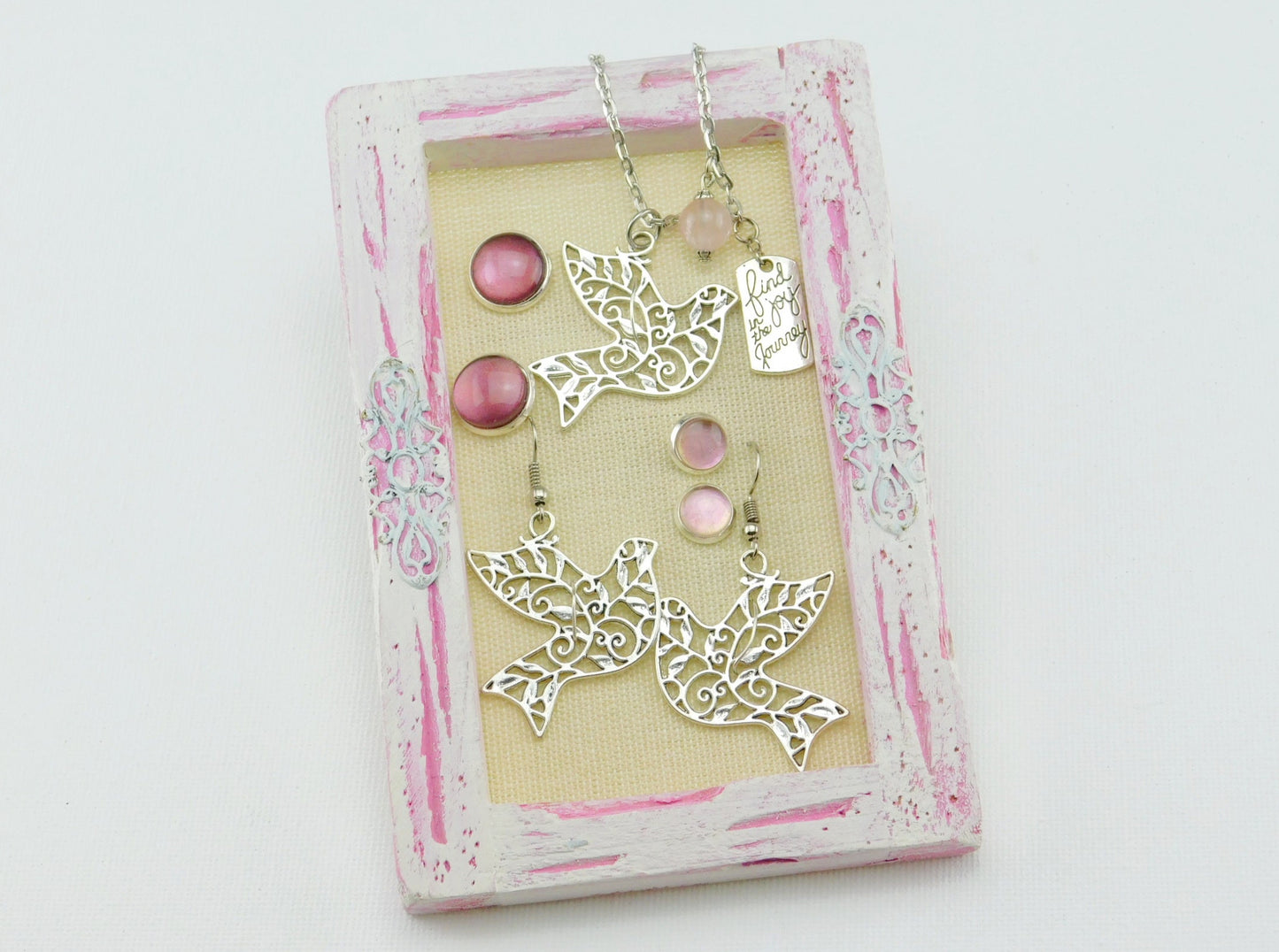 Geschenkset "Friedenstaube" Silber Rosa