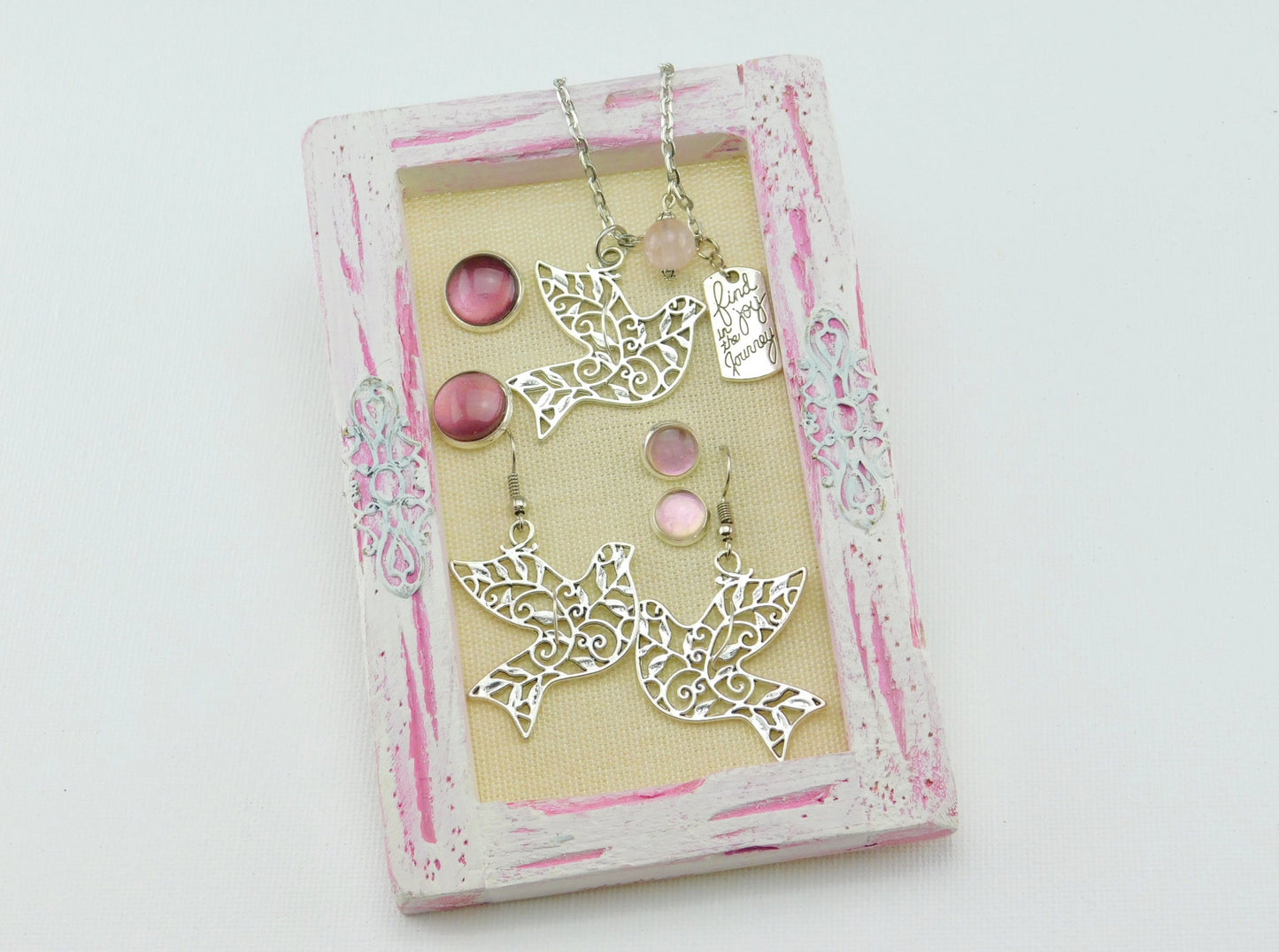 Geschenkset "Friedenstaube" Silber Rosa