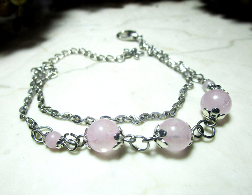 Vintage Armkette mit Rosenquarz