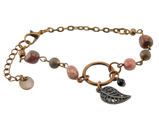 Boho Armband Handgefertigt Kupfer Altrosé Rhodonit
