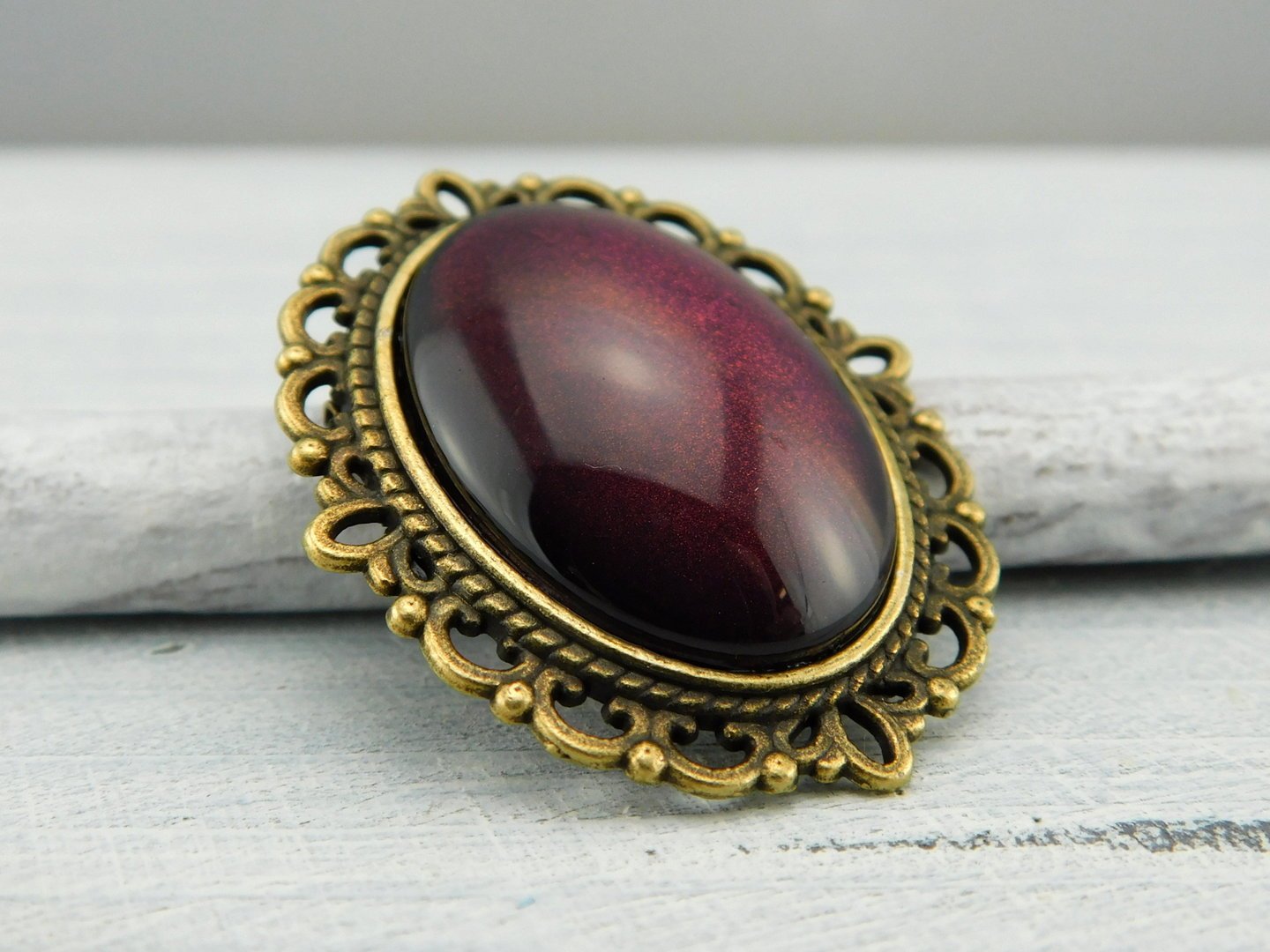 Geschenkset "Burgunderrot" mit Ring und Brosche - Vintage Schmuckstübchen