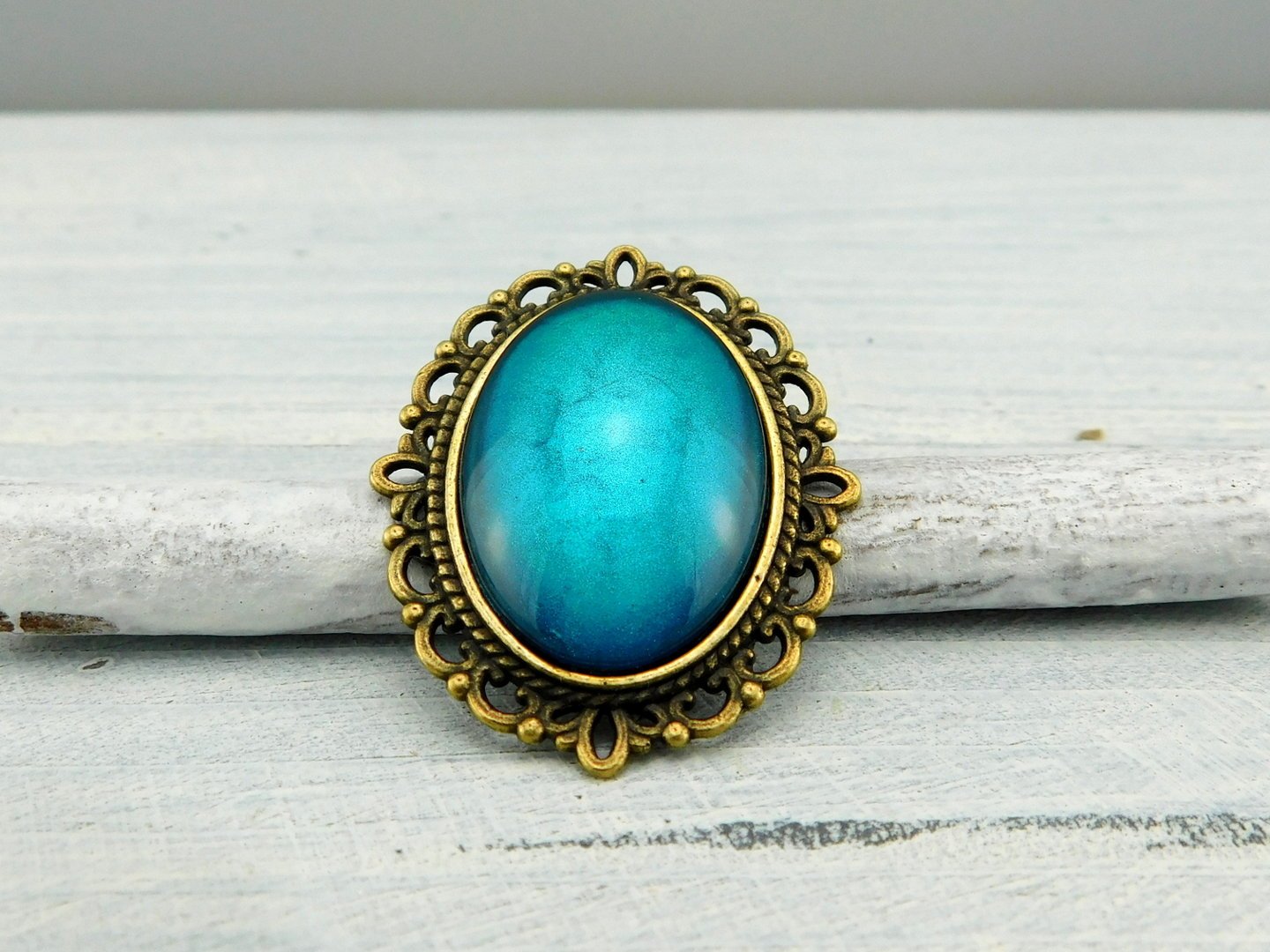 Geschenkset "Azurblau" mit Ring und Brosche - Vintage Schmuckstübchen