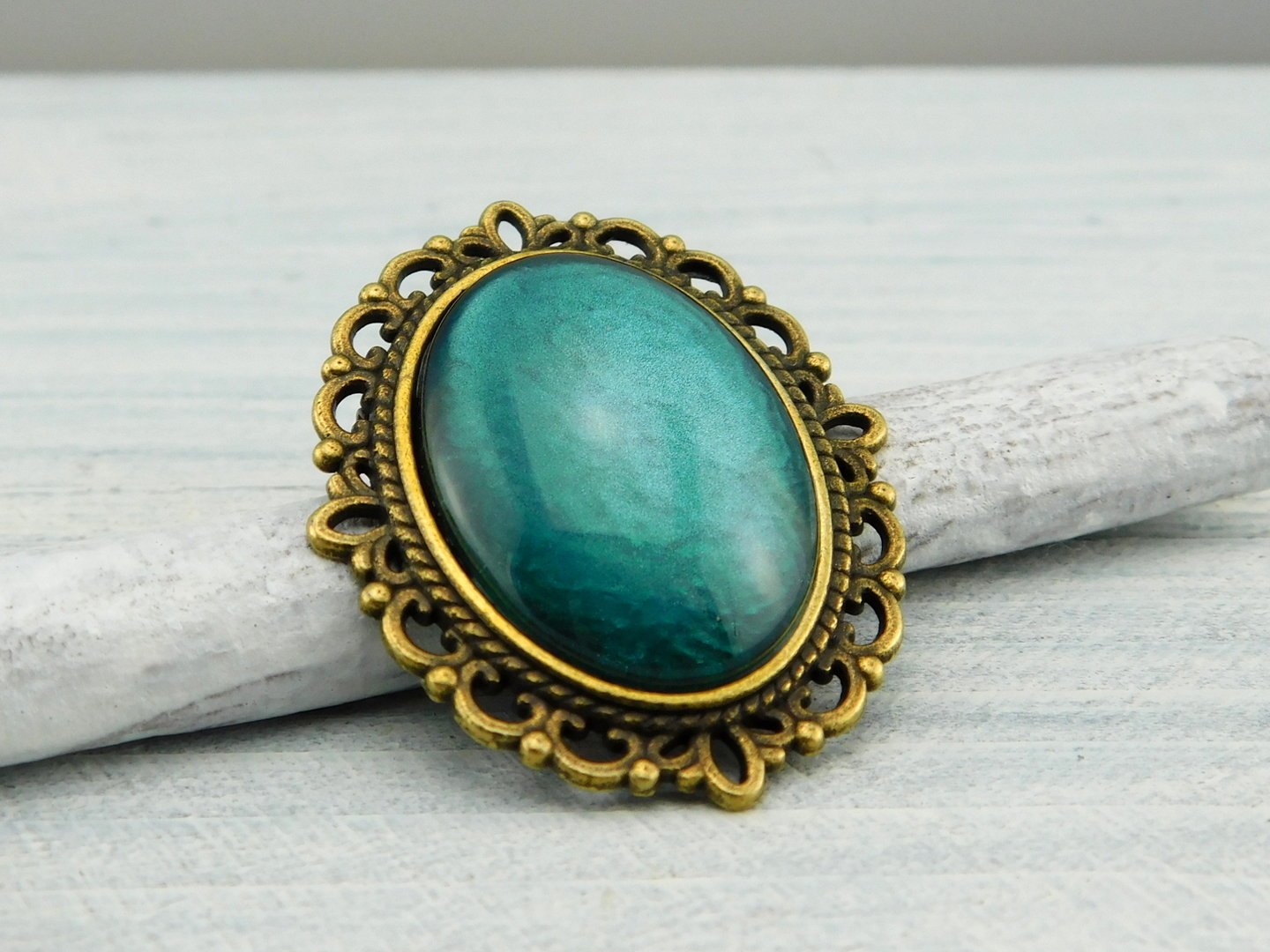 Geschenkset Ozeangrün mit Ring und Brosche - Vintage Schmuckstübchen