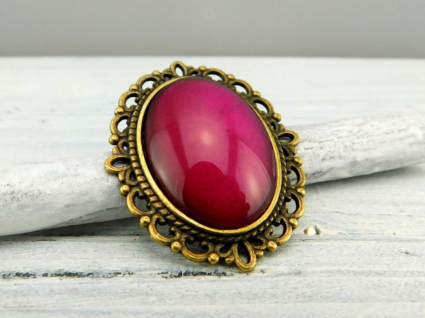 Geschenkset "Rubinpink" mit Ring und Brosche - Vintage Schmuckstübchen