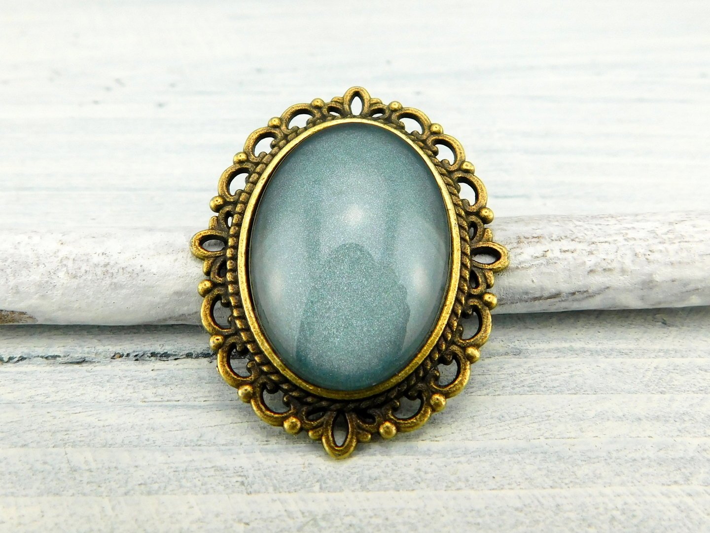 Geschenkset "Zartes Blau" mit Ring und Brosche - Vintage Schmuckstübchen