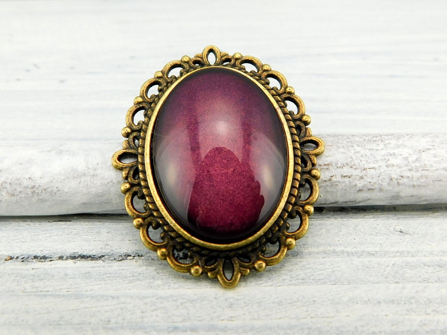 Geschenkset "Pflaumenrot" mit Ring und Brosche - Vintage Schmuckstübchen