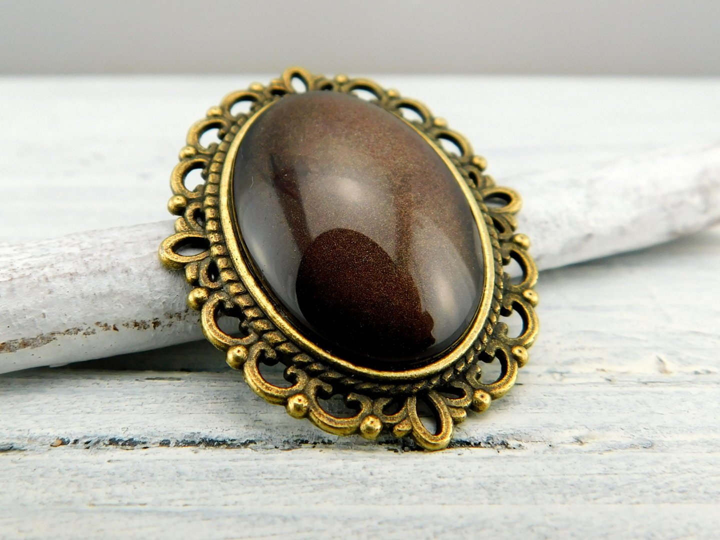 Geschenkset "Sepiabraun" mit Ring und Brosche - Vintage Schmuckstübchen