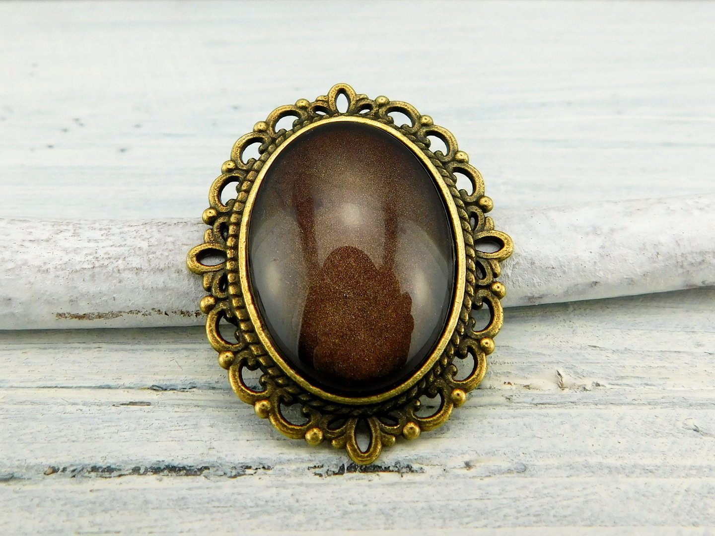 Geschenkset "Sepiabraun" mit Ring und Brosche - Vintage Schmuckstübchen