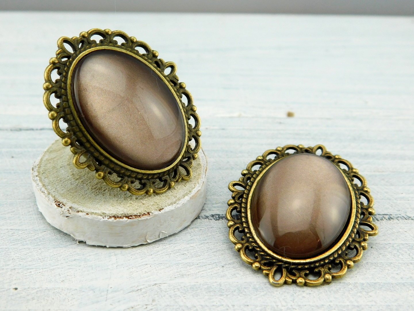 Geschenkset "Hellgold" mit Ring und Brosche - Vintage Schmuckstübchen