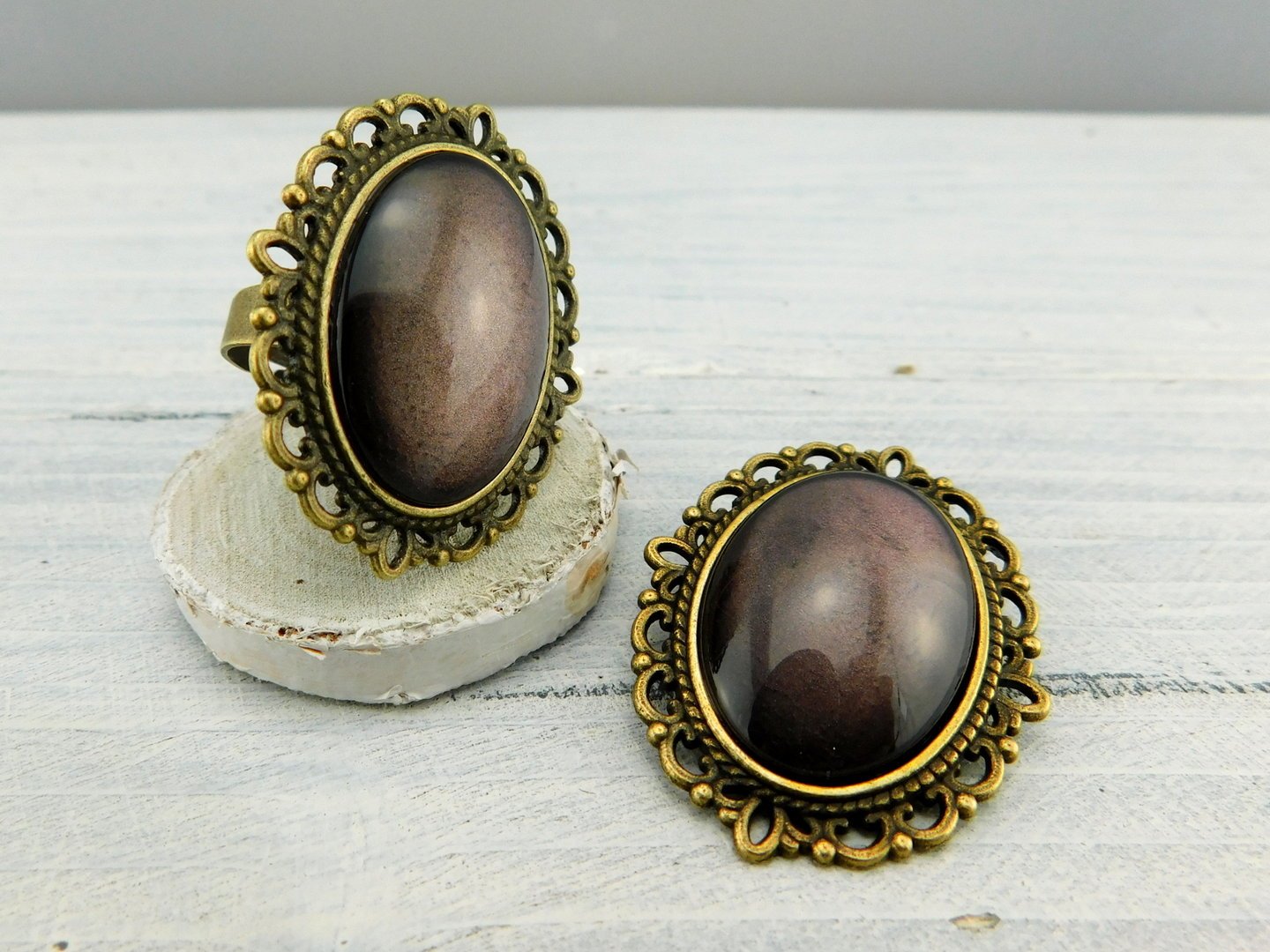 Geschenkset "Dämmerung" mit Ring und Brosche - Vintage Schmuckstübchen