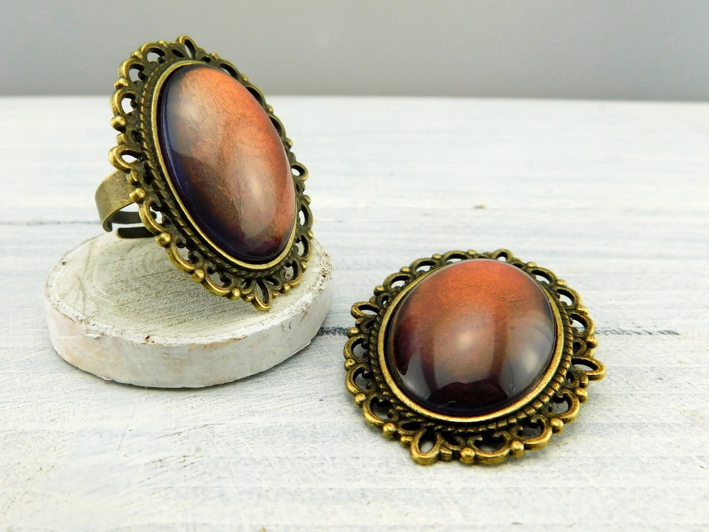 Geschenkset "Rosskastanie" mit Ring und Brosche - Vintage Schmuckstübchen