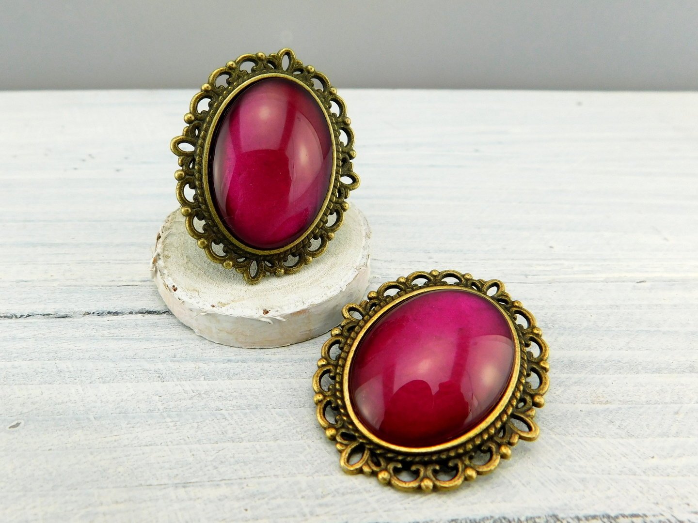 Geschenkset "Rubinpink" mit Ring und Brosche - Vintage Schmuckstübchen