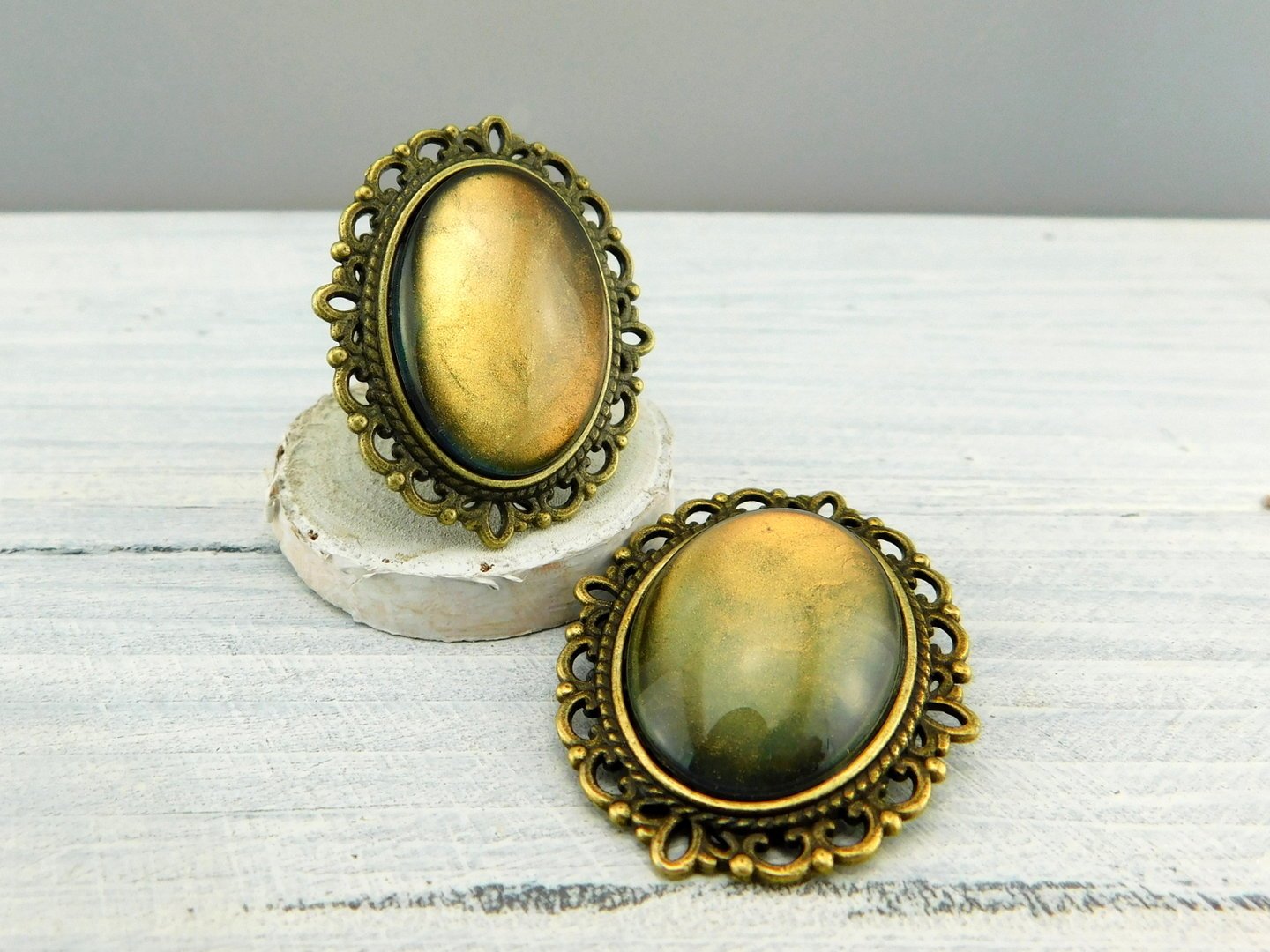 Geschenkset "Sonnenaufgang in Oz" mit Ring und Brosche - Vintage Schmuckstübchen