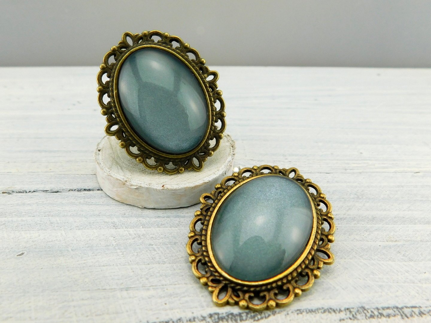 Geschenkset "Zartes Blau" mit Ring und Brosche - Vintage Schmuckstübchen