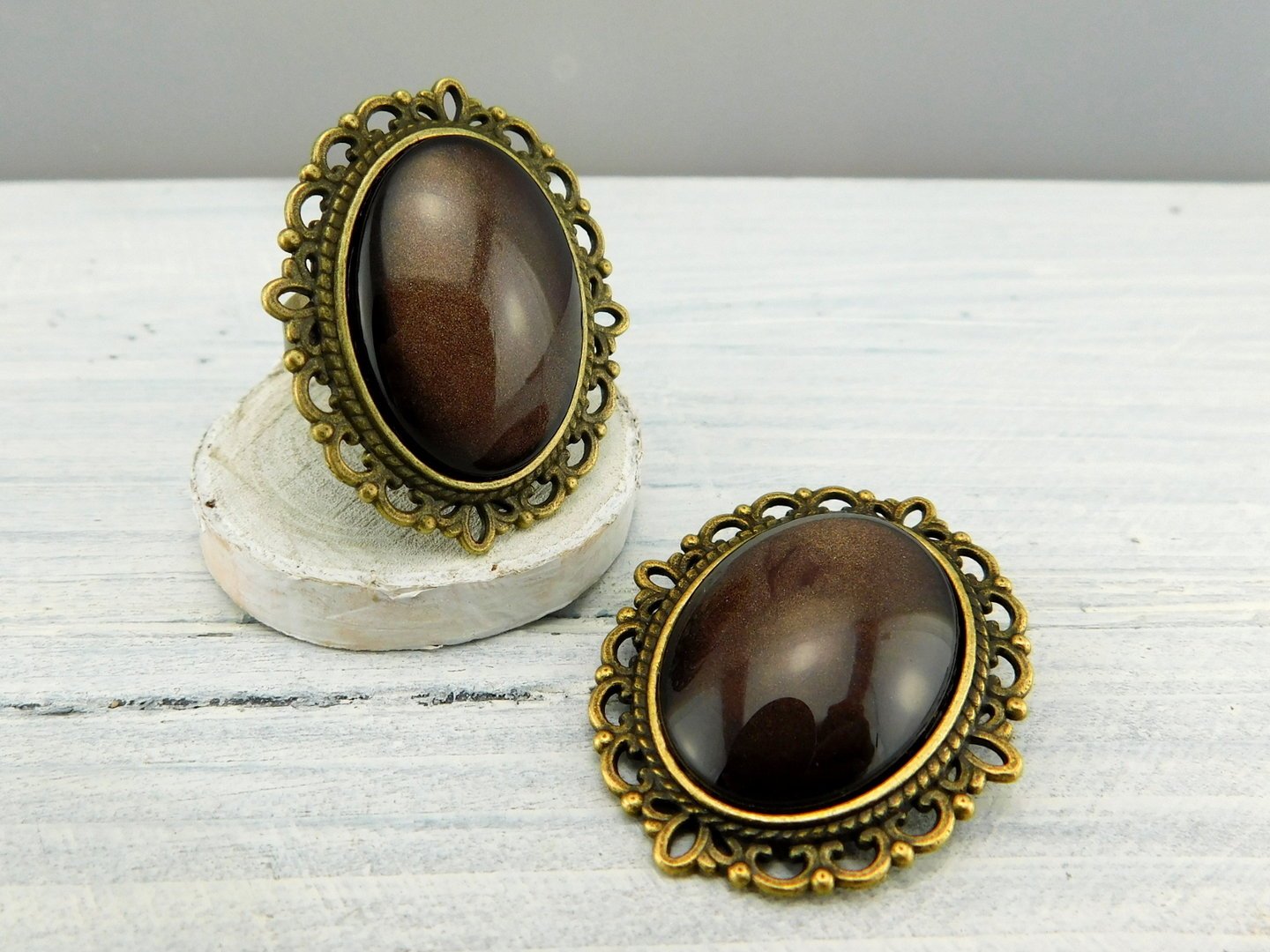 Geschenkset "Sepiabraun" mit Ring und Brosche - Vintage Schmuckstübchen