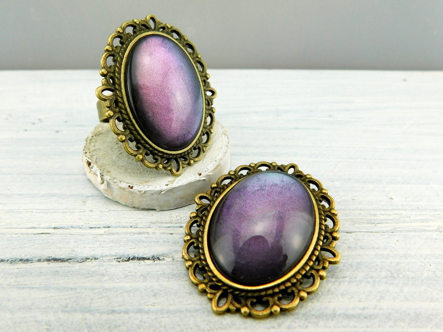 Geschenkset "Mystisches Metall" mit Ring und Brosche - Vintage Schmuckstübchen