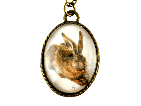 Cabochon Kette mit Bild von einem Häschen oder Kätzchen in Bronzefarbe - Vintage Schmuckstübchen