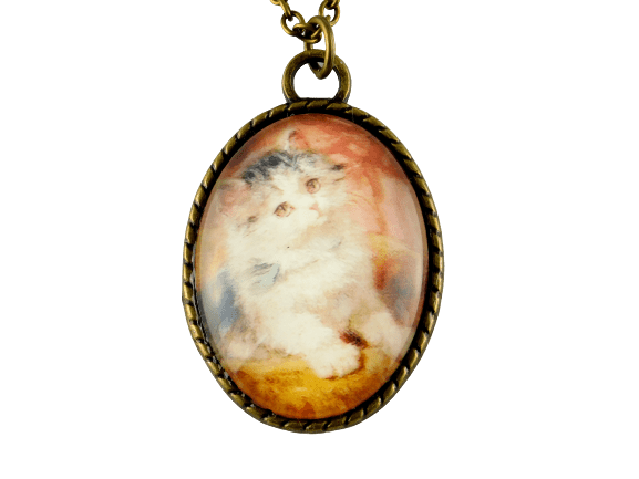 Cabochon Kette mit Bild von einem Häschen oder Kätzchen in Bronzefarbe - Vintage Schmuckstübchen