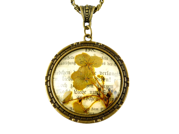 Vintage Halskette mit echten getrockneten Blumen