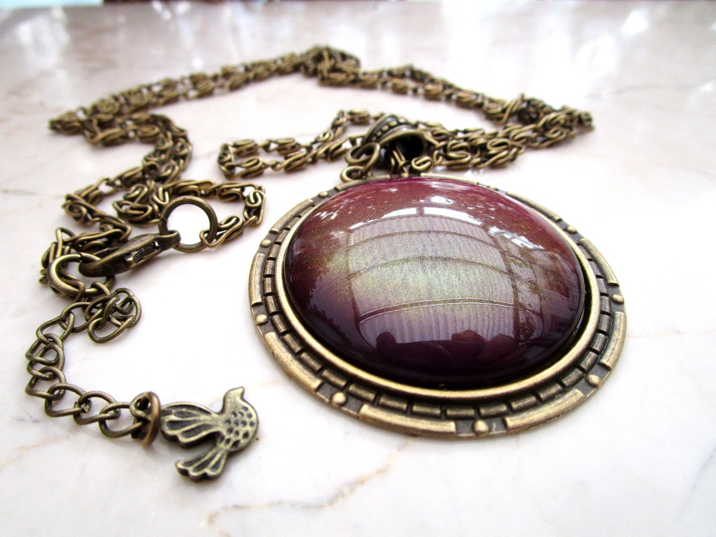 Halskette mit rundem Cabochon-Anhänger - Vintage Schmuckstübchen