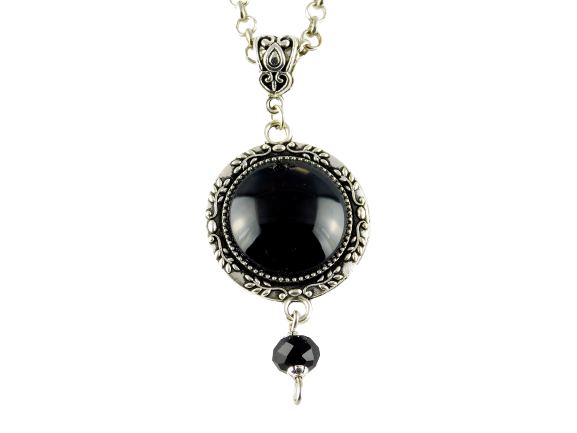 Lange Halskette mit Glasstein in Schwarz