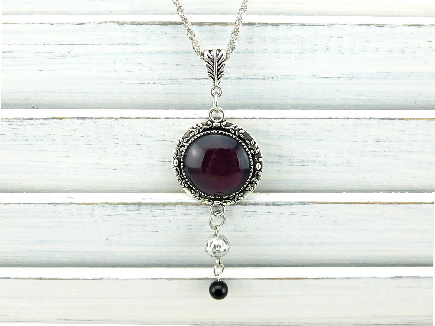 Lange Cabochonhalskette in Silber Traube - Vintage Schmuckstübchen