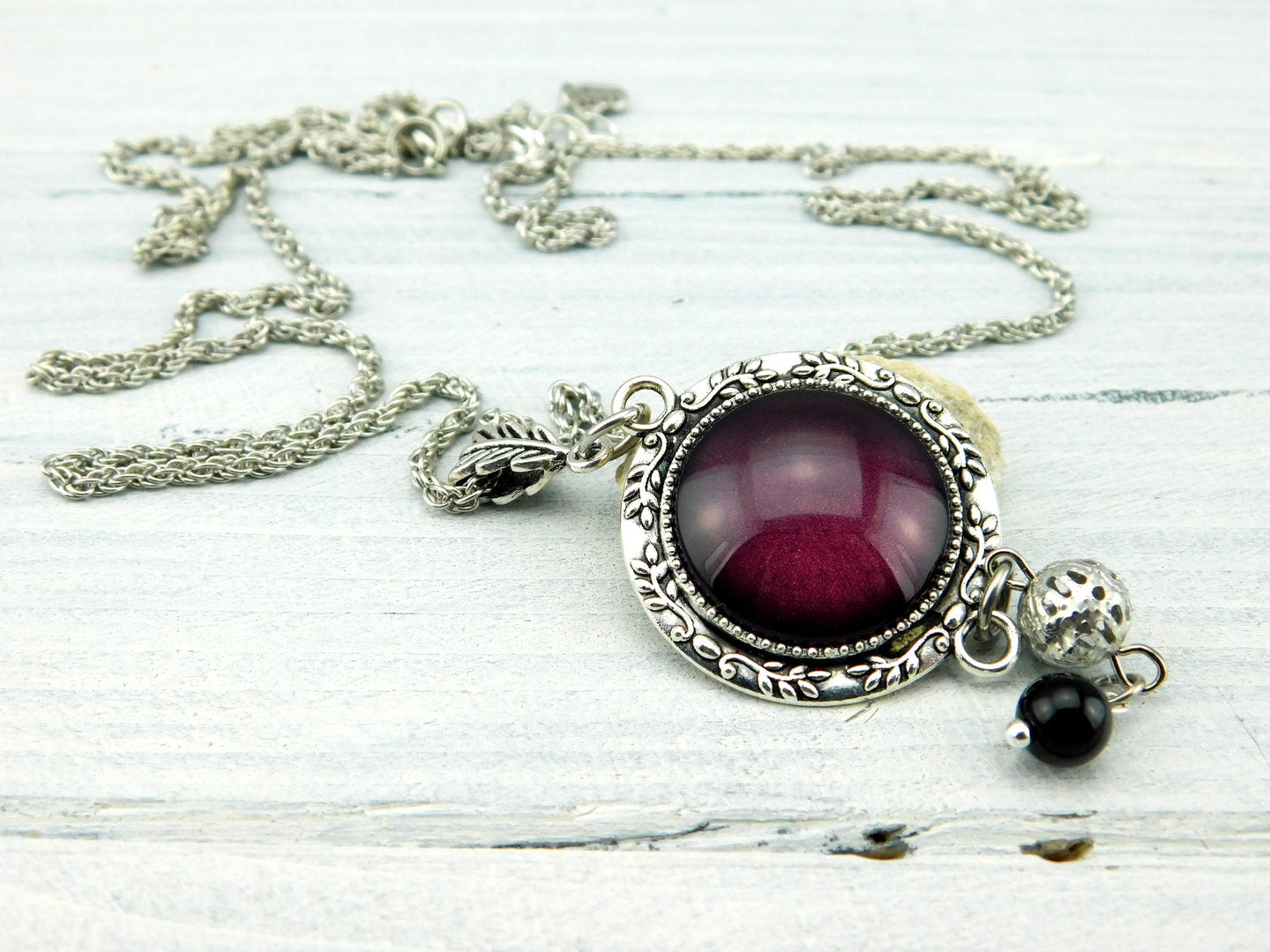 Lange Cabochonhalskette in Silber Traube