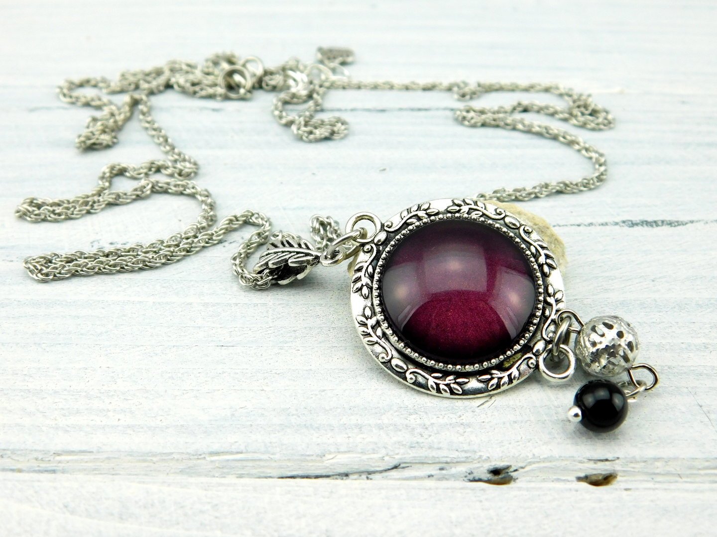 Lange Cabochonhalskette in Silber Traube - Vintage Schmuckstübchen