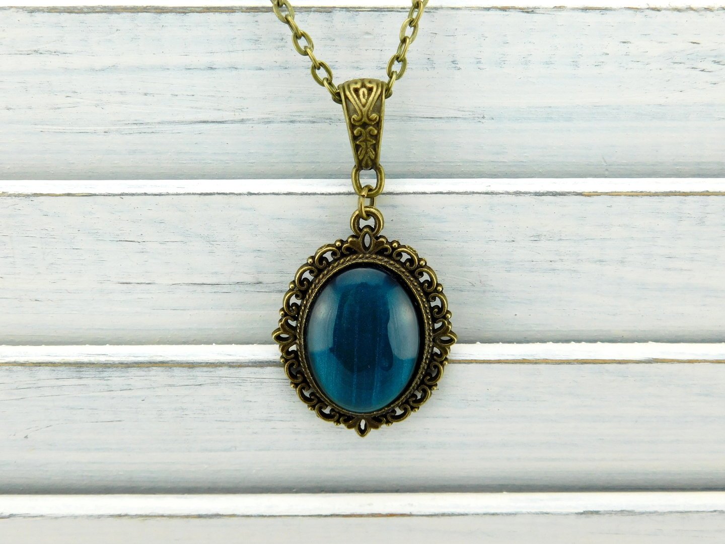 Barock Halskette "Azurblauer Saphir" in Bronze