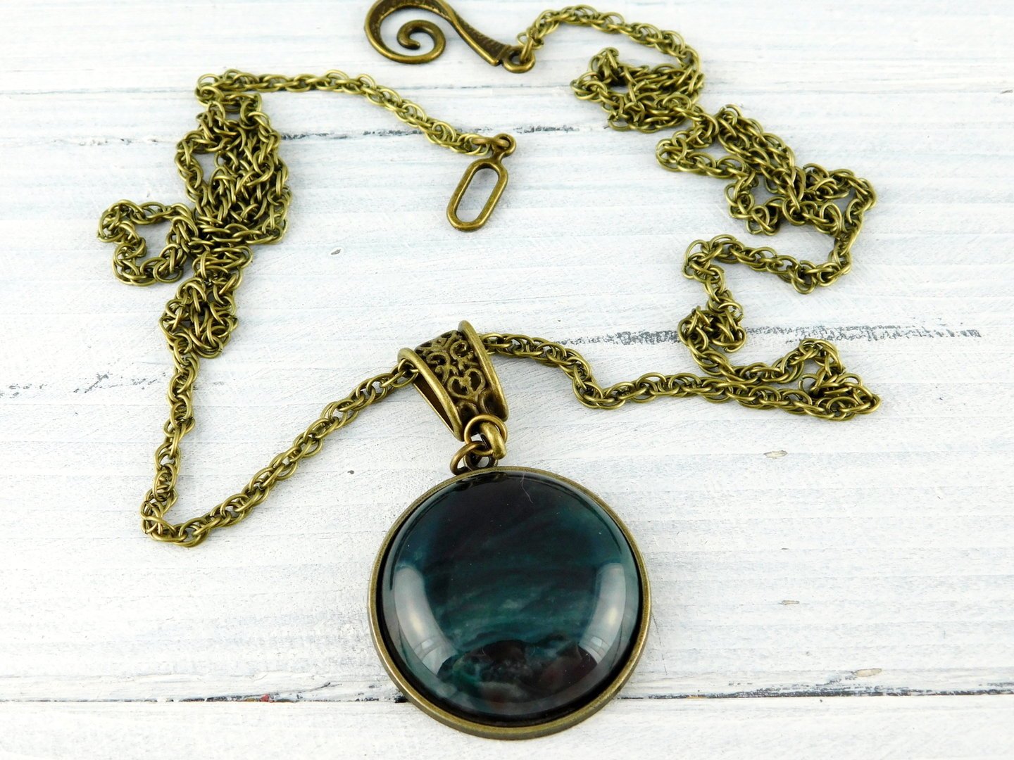 Halskette mit Cabochon aus indischem Achat - Vintage Schmuckstübchen