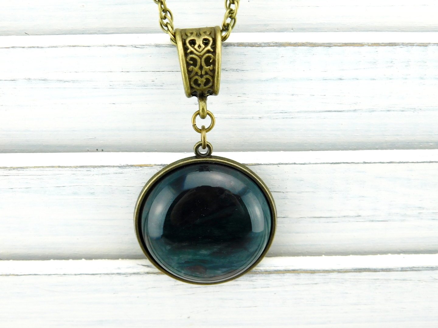 Halskette mit Cabochon aus indischem Achat - Vintage Schmuckstübchen