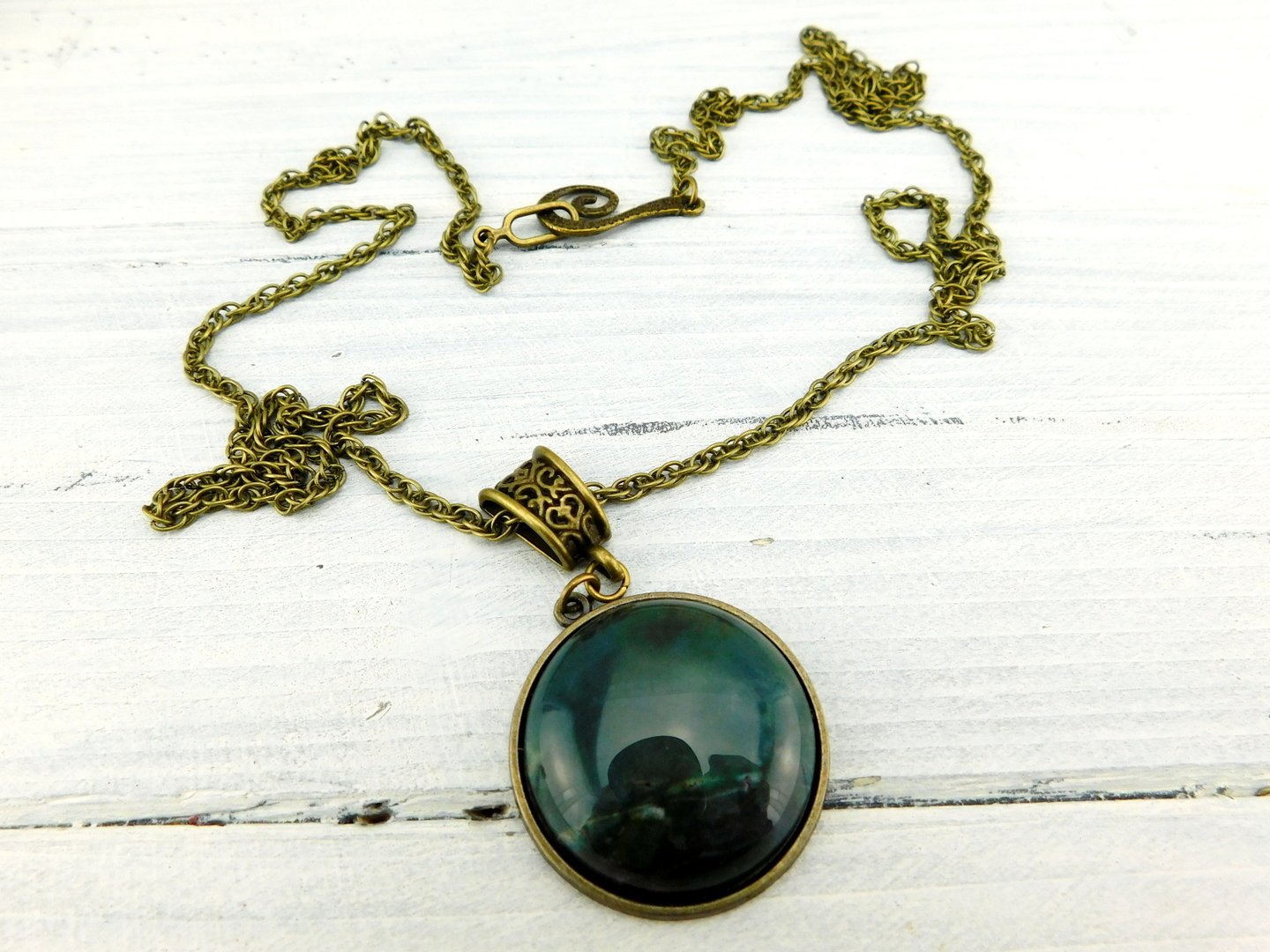 Halskette mit Cabochon aus indischem Achat - Vintage Schmuckstübchen
