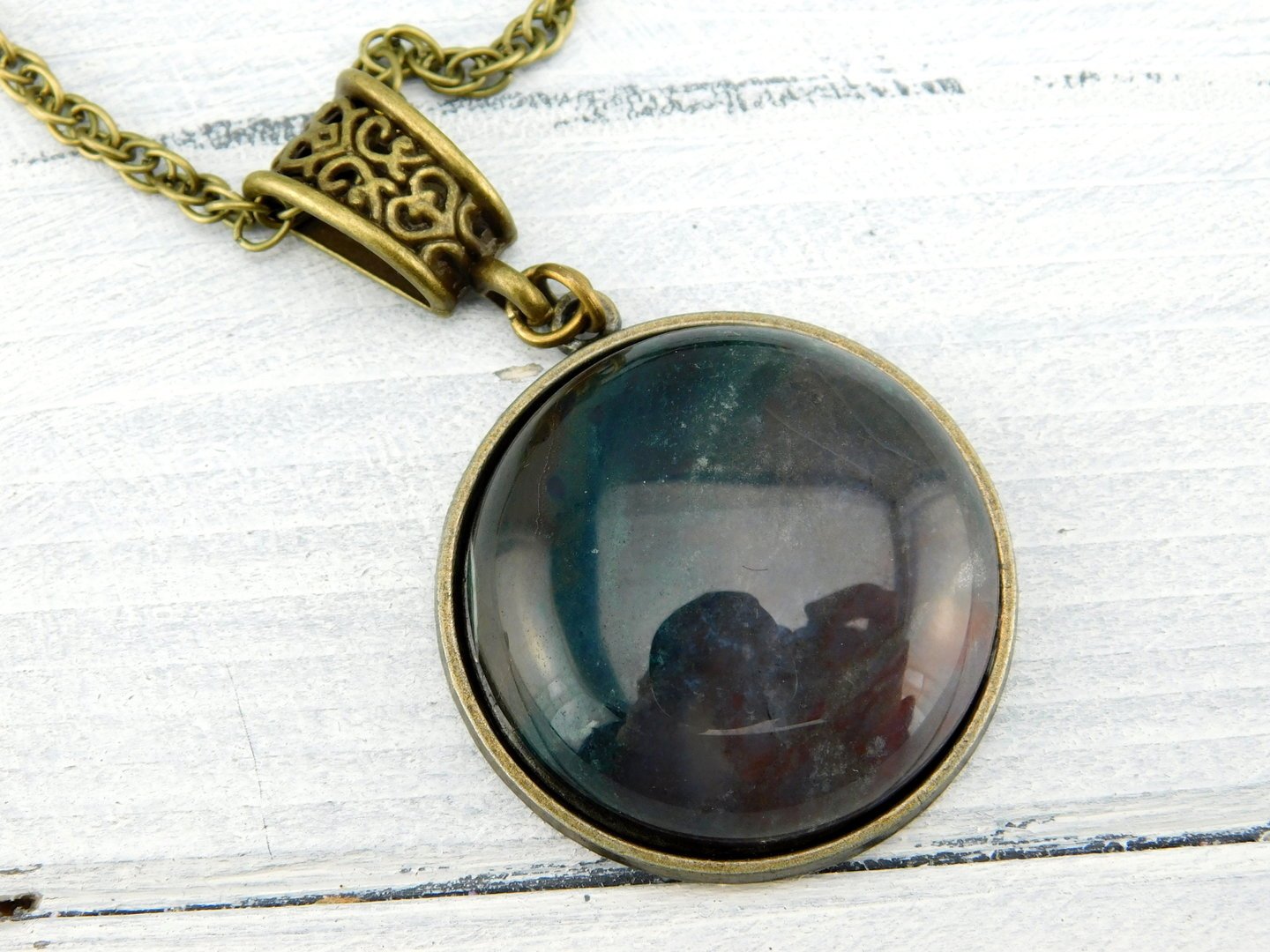 Halskette mit Cabochon aus indischem Achat - Vintage Schmuckstübchen
