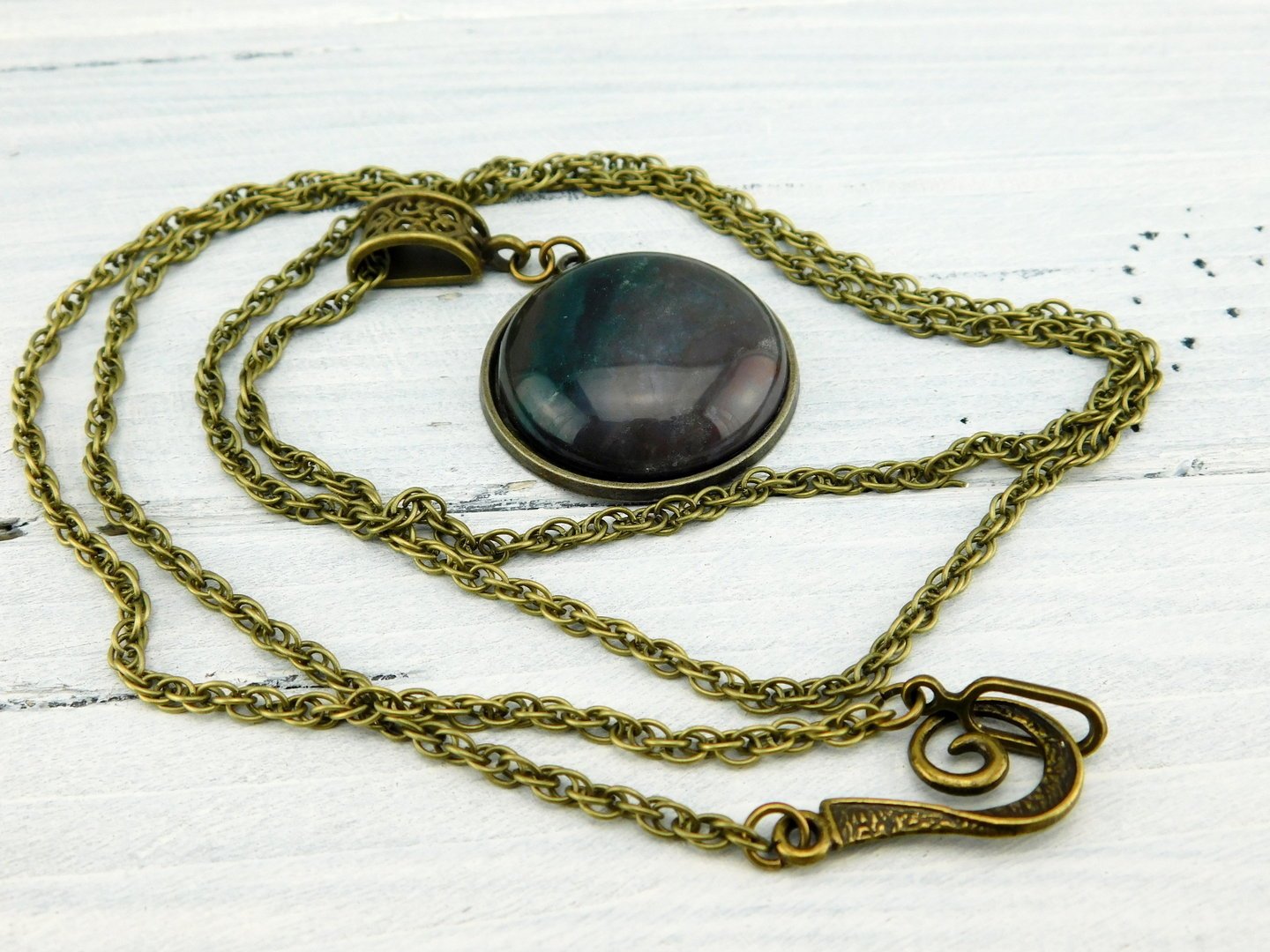 Halskette mit Cabochon aus indischem Achat - Vintage Schmuckstübchen