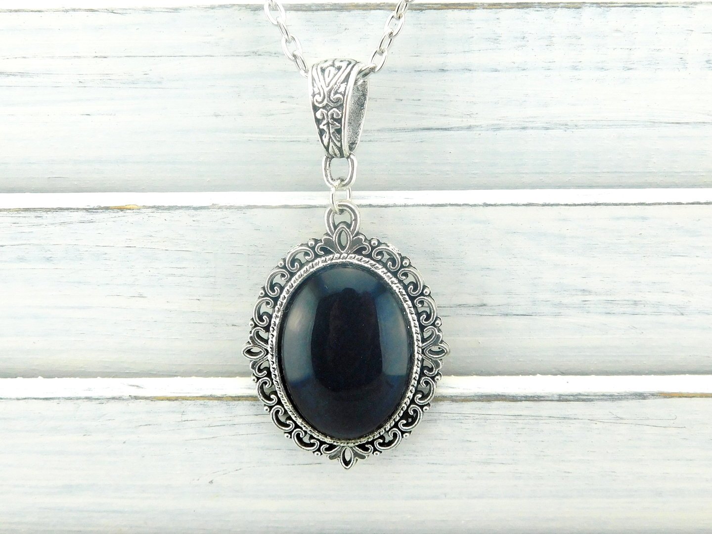 Barock Halskette "Saphirblau" in Silber