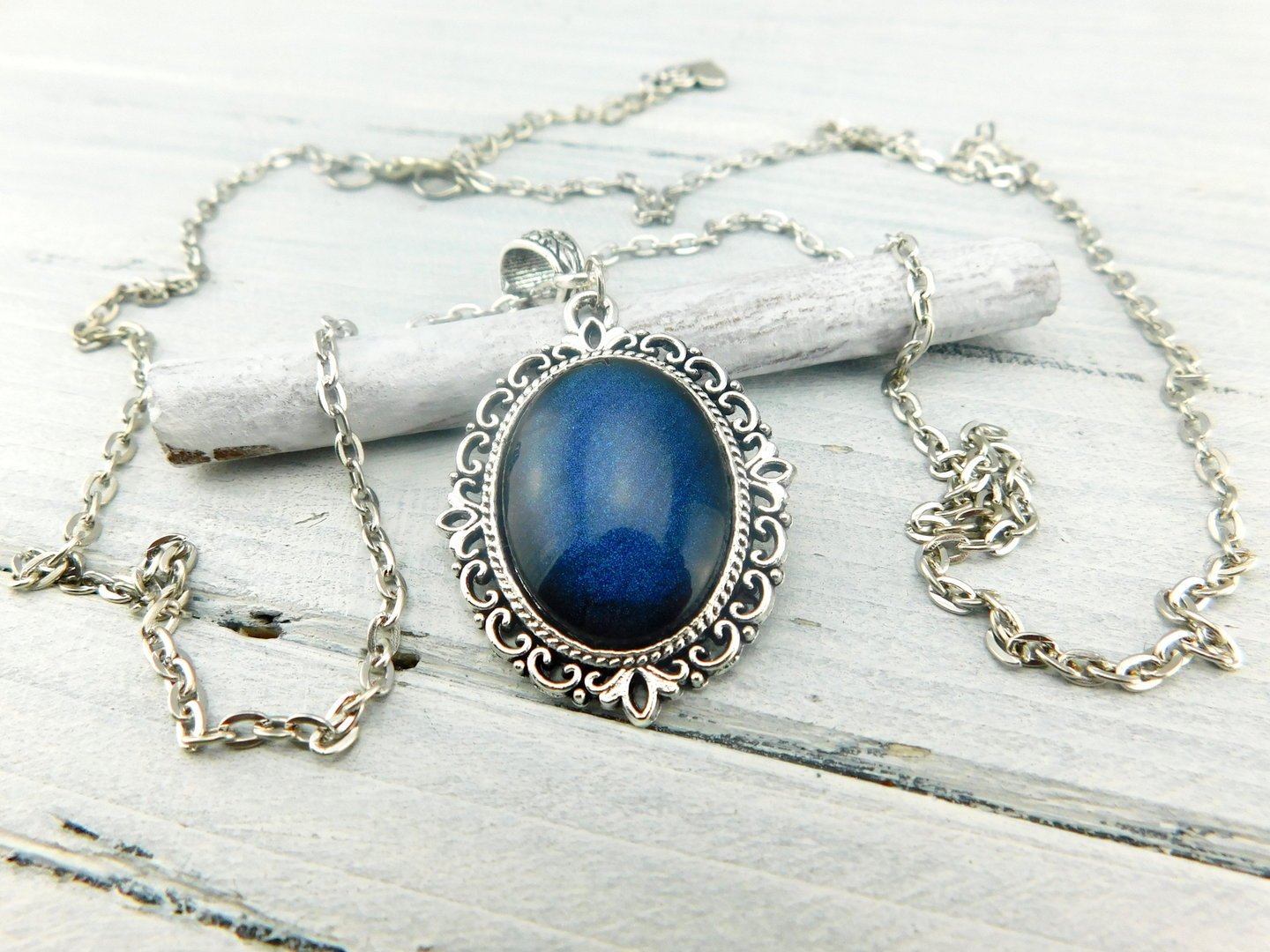 Barock Halskette "Saphirblau" in Silber