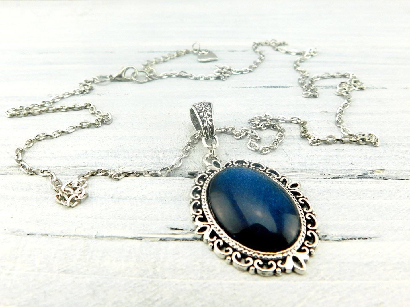Barock Halskette "Saphirblau" in Silber