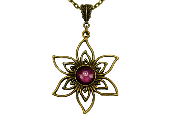 Lange Halskette mit Blumenanhänger in Bronze
