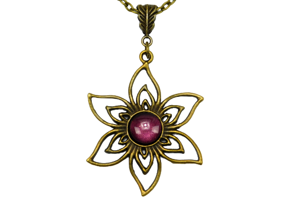 Lange Halskette mit Blumenanhänger in Bronze