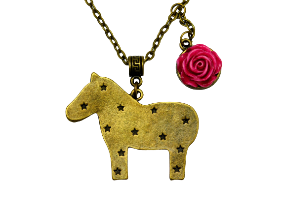 Lange Halskette "Spielzeug Pferdchen" in Bronze Pink