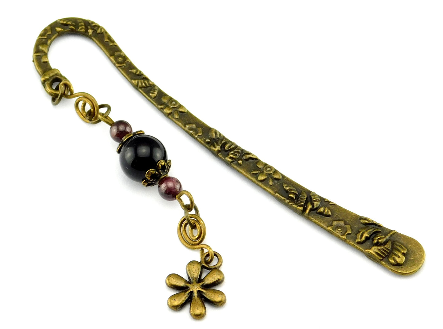 Kleines Lesezeichen in Bronze mit schwarzer Perle