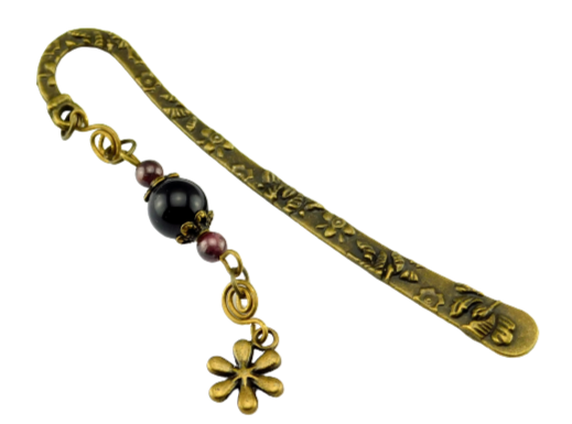 Kleines Lesezeichen in Bronze mit schwarzer Perle