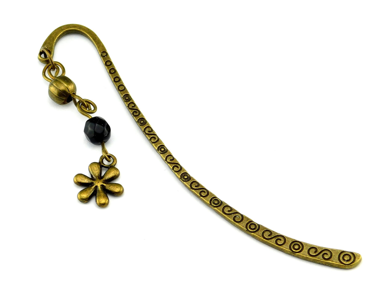 Kleines Lesezeichen in Bronze mit schwarzer Perle