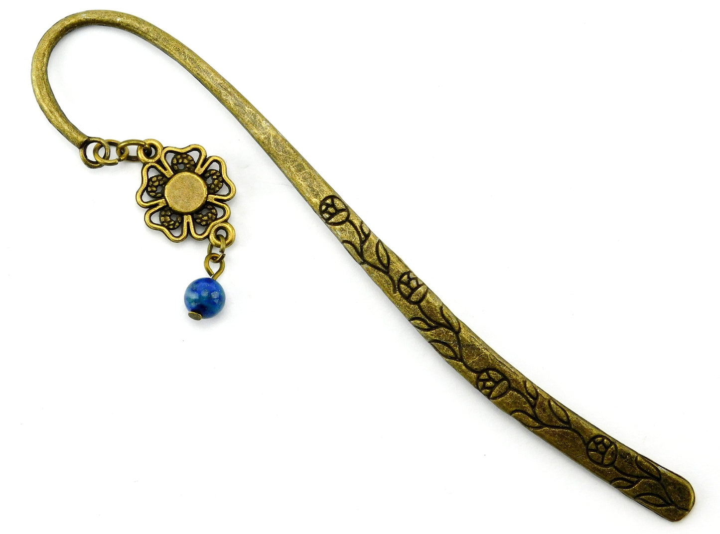 Lesezeichen mit Blümchen und grün-blauer Perle