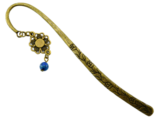 Lesezeichen mit Blümchen und grün-blauer Perle