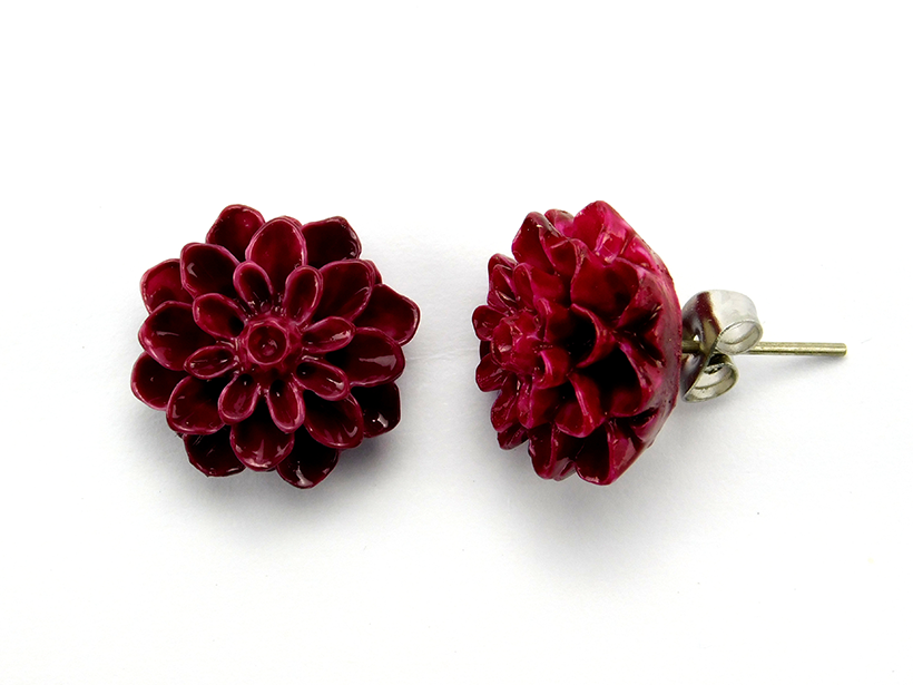 Blumenohrstecker "Dunkle Kirsche" 15mm
