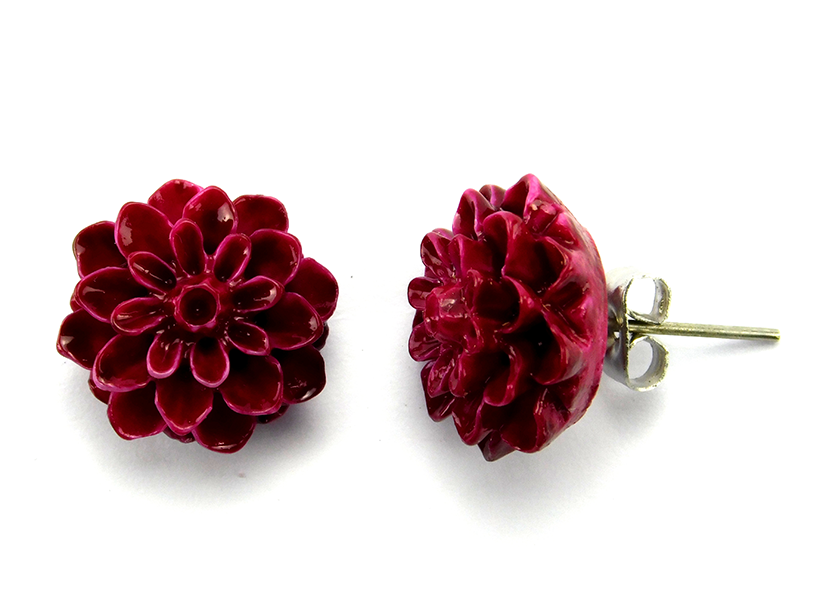 Blumenohrstecker "Dunkelrot" 15 mm