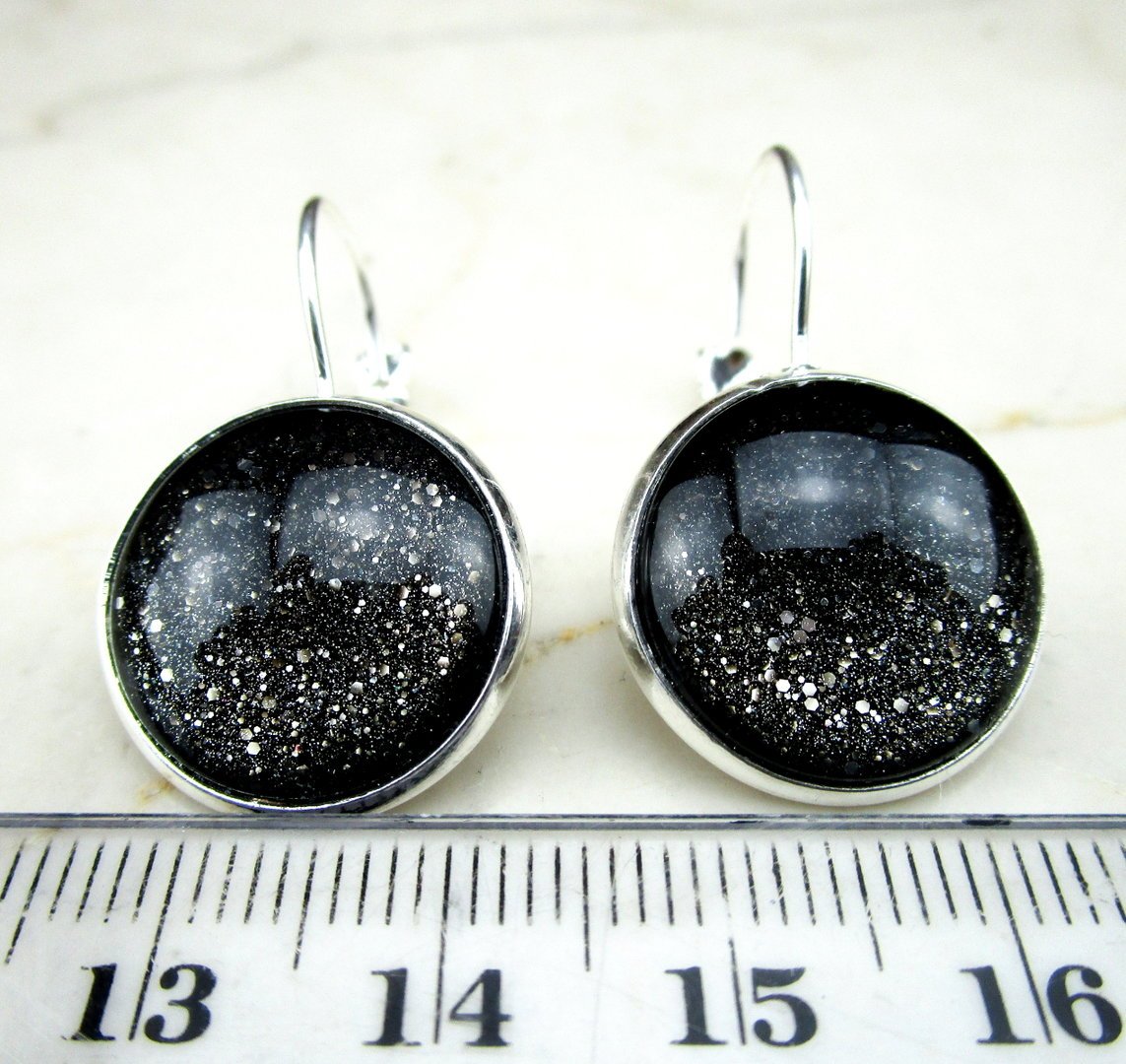 Klappohrringe "Dark Glitter" in Silber Schwarz Glitter
